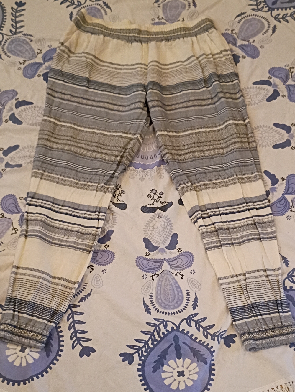 Beach Riot Blue White Striped Serape Cotton Joggers Pants Laguna L